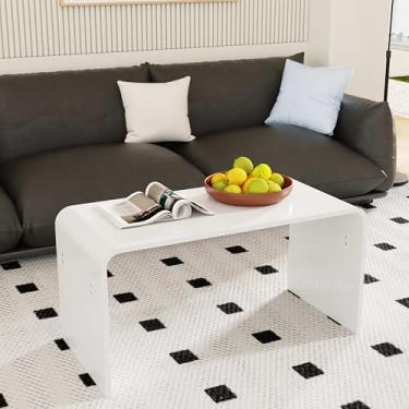 Imagem de MESAILUP Mesa de centro retangular com cascata branca brilhante de 81 cm, mesa de chá da tarde Morden, resistente a manchas, fácil de limpar, mesa de tamanho médio (81 x 40 x 40 cm) Precisa de