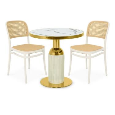 Imagem de Conjunto Mesa De Jantar Redonda Imperial 70cm Branca Com 2 Cadeiras Roma - Branco