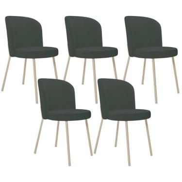 Imagem de Kit 05 Cadeiras Para Sala De Jantar Cozinha Estofada Gavi Arena L02 Linho Verde Musgo - Lyam Decor