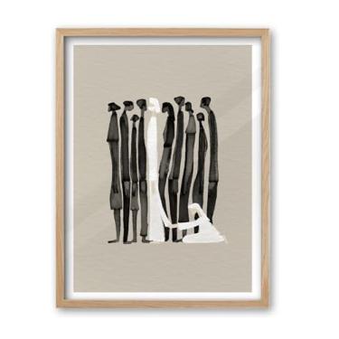 Imagem de iHery Arte de parede emoldurada de madeira de carvalho natural mulher toca Jesus, grande 40,6 x 50,8 cm, arte em tela bíblica cristã cura de Deus, decoração de quarto de escritura, esboço moderno