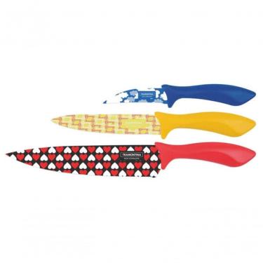 Imagem de Conjunto De Facas Tramontina Em Inox Com Cabo Em Polipropileno Colorcut 3 Peças