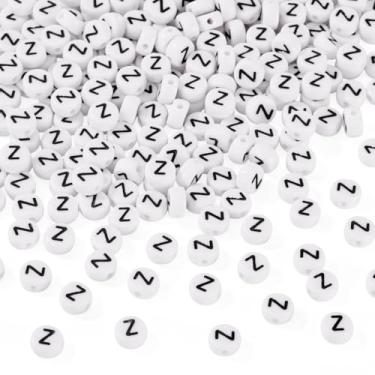 Imagem de FASHEWELRY 500 contas de acrílico letra Z 7 x 4 mm a granel contas redondas redondas do alfabeto contas iniciais para pulseiras da amizade colar brinco fabricação de joias branco preto