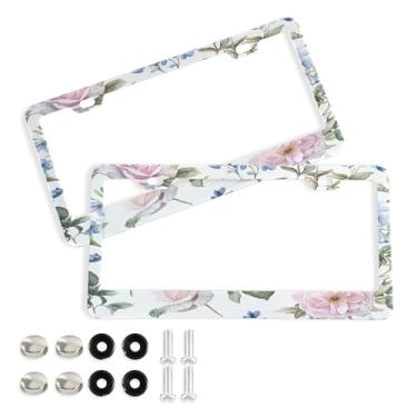 Imagem de SEHANY Molduras de placa de carro rosa dos namorados, capas de moldura de placa de carro de alumínio à prova de ferrugem com orifícios elípticos e parafusos serve para veículos padrão dos EUA tamanho