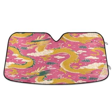 Imagem de ATTX Para-brisa de carro Pink Dragons 139.7 cm x 70.1 cm Escudo solar universal com proteção UV, persiana de janela frontal automática dobrável para caminhões Sedans SUVs #415