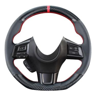 Imagem de Carkooler Capa de volante de fibra de carbono com costura DIY para Subaru WRX STI e Levorg 2015 2016 2017 2018 2019 / STI S209 2019 15 polegadas acessórios internos de couro