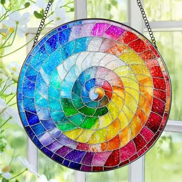 Imagem de Vitral pendurado em vitral, protetor solar de 20 cm em espiral com espiral, decoração de parede espiral geométrica, presente para mulheres, homens, esposas, amantes e mães