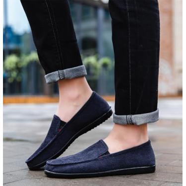 Imagem de Mocassim masculino casual sem cadarço, confortável, leve, para caminhar, dirigir, barco, Azul escuro, 38
