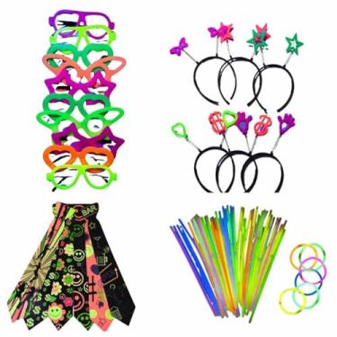 Imagem de Neon Balada Festa Casamento Coloridos Divertidos Pulseira Neon, Óculos, Tiara, Gravatas Kit de decoração para festa(140pçs)