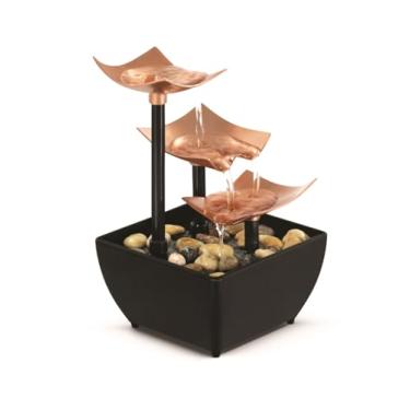 Imagem de Homedics Fonte de água de mesa para relaxamento Golden Dew com 3 camadas, pedras naturais do rio e uma bomba silenciosa para um ambiente zen calmante em sua casa ou para decoração de escritório,