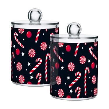 Imagem de Qilmy Suporte Qtip de Natal Candy Cane, pacote com 2, frascos de boticário de 400 ml, vasilha organizadora de banheiro para cotonetes, bolas de algodão, almofadas de maquiagem, fio dental, sais de