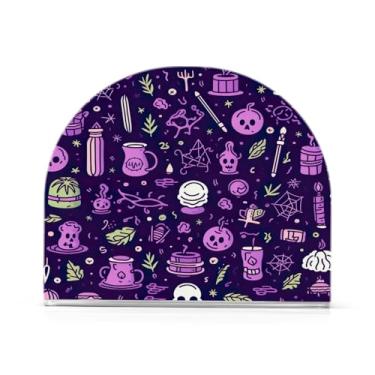 Imagem de JUZIHAI Suporte de guardanapo de caveira de Halloween para mesa dispensador de guardanapo de acrílico para mesa suporte de lenços independente para cozinha sala de jantar bar festa decoração de casa