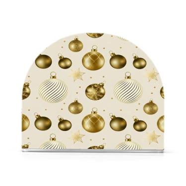 Imagem de JUZIHAI Bolas de Natal douradas porta-guardanapos para mesa, dispensador de guardanapo de acrílico, suporte de lenços independente de mesa para cozinha, jantar, bar, festa, decoração de casa