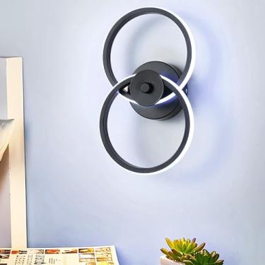 Imagem de Luminária de parede circular moderna preta, ideal para cabeceira, sala de estar e varanda. Luz branca com temperatura de cor de 6000K. Perfeita para varanda, quarto, sala de estar e escritór