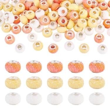 Imagem de Elecrelive 100 peças de contas europeias de furo grande laranja branco Rondelle contas de jardim de fadas para berloques pulseira colar canetas fazer
