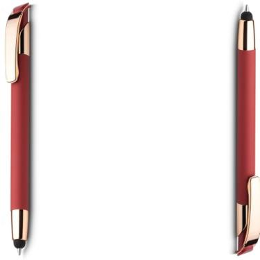 Imagem de Caneta Esferográfica Retrátil em Metal, Escrita Azul, com Ponta Touch, Detalhe em Dourado Rosé, Refil Tipo Parker design moderno (Kit 2 Vermelho)