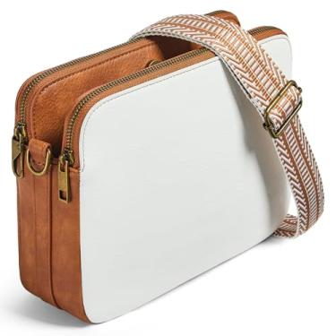 Imagem de Yarnic Bolsa transversal feminina moderna de couro sintético com alça ajustável e zíper antirroubo, Marrom branco, 7.5” H × 13.3” L × 2.8” W, Transversal
