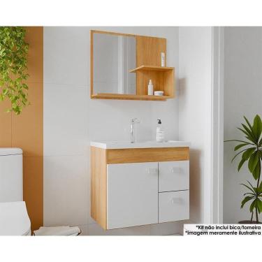 Imagem de Conjunto de Banheiro Balcão Suspenso Isa c/ Cuba 55cm e Armário c/ Espelho Cinamomo/Branco - MGM