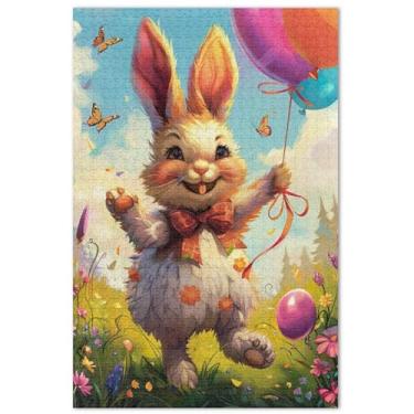 Imagem de Quebra-cabeça de coelho floral, coelhinho da Páscoa, adultos, 1000 peças, brinquedo familiar, arte, quebra-cabeças rígidos para adultos, presentes para amantes de quebra-cabeças
