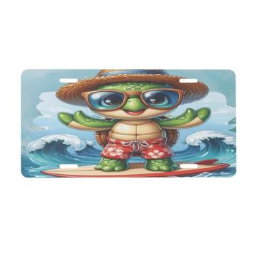 Imagem de Placa de carro fofa tartaruga marinha para frente do carro placas de carro alumínio metal adequado para caminhão, placa de porta de carro, bar, café, acessórios automotivos para homens e mulheres 15 x