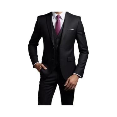 Imagem de Terno Masculino Estilo Britânico Em Cor Sólida Blazer Colete Calças Mo
