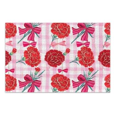 Imagem de Quebra-cabeça 500 peças adulto cravos vermelhos laços florais família rosa amantes presentes diversão natureza quebra-cabeça animal arte pintura, 50 x 35 centímetros