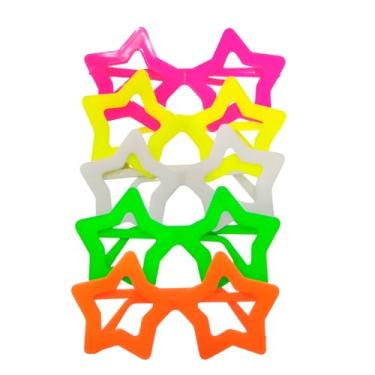 Imagem de Óculos Estrela Neon com Luz Negra, Plástico, 14x6cm, Cores Vibrantes, Pack com 5 Unidades, Festa Carnaval Rave