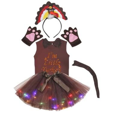 Imagem de Petitebella I'm Little Turkey Shirt Headband Tutu 6pc Girl Costume 1-8y (Brown LED, 1-2 Years)