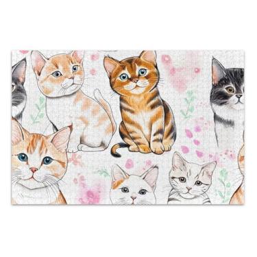 Imagem de Quebra-cabeças brancos fofos de gatos em aquarela 500 peças arte adulto impressão animal presentes masculinos amigos únicos família jogos, 50 x 37 centímetros