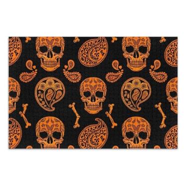 Imagem de Quebra-cabeça adulto 1000 peças laranja caveiras ossos preto branco elefante duro grande quebra-cabeça pintura de belas artes, 29,5 x 19,7 polegadas