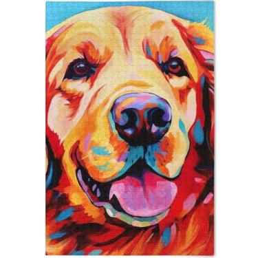 Imagem de Golden Retriever Quebra-cabeça de pintura de cachorro 1000 peças para adultos flor pintura animal paisagem quebra-cabeça personalizado elefantes brancos presentes quebra-cabeça, 75 x 50 cm