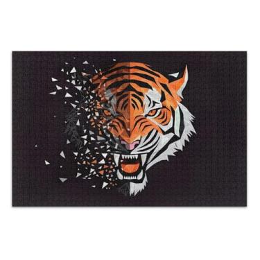 Imagem de Quebra-cabeça de tigre legal preta 500 peças adultos arte animal quebra-cabeça personalizado exclusivo para adultos, jogo de presente, 51 x 35 centímetros