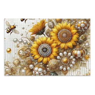 Imagem de Quebra-cabeça para adultos, 500 peças, joias de girassol dourado, abelhas, jogos engraçados, presentes divertidos para adultos, pintura de arte animal, 51 x 35 cm