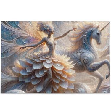 Imagem de Quebra-cabeça personalizada fantástica fada unicórnio adulto 500 peças arte animal desenho animado legal Prime Puzzles Tech Game Puzzle presentes, 52 cm x 37,8 cm