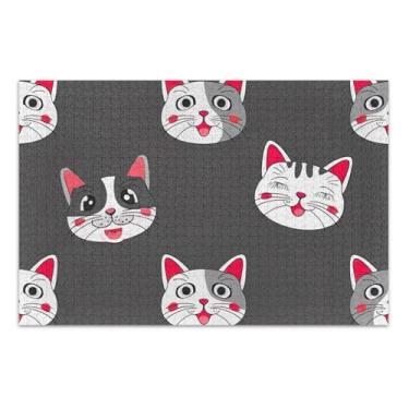 Imagem de Quebra-cabeça 1000 peças adulto desenho animado gatos cinza preto desenho animal divertido quebra-cabeça rígido família branco presentes de elefante, 75 x 40 centímetros