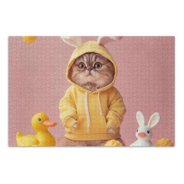 Imagem de Quebra-cabeça brincalhão coelho gato animais 1000 peças decoração de pintura animal adulto personalizado difícil grande quebra-cabeça amigos família jogos presentes, 75 x 40 centímetros
