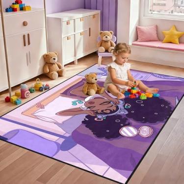 Imagem de FJKJHKGJ Tapetes de área afro para meninas pretas para sala de estar, tapetes roxos, quarto, decoração de casa, arte, música, menina, sofá, tapetes de ioga, 203 x 1,52 m (1,5 metros), G6-bgp, 80 em 58