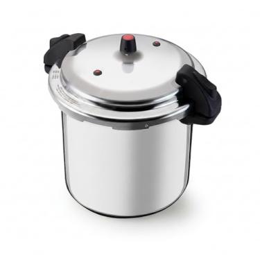 Imagem de Panela de Pressão 24 Litros, Alumínio, Cinza, Fechamento Externo, 35,5cm Diâmetro x 40,8cm Altura, com 2 Válvulas de Segurança