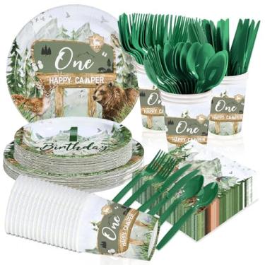 Imagem de 168 peças, decoração de aniversário de um campista feliz, pratos e guardanapos, tema de campista, decorações de 1º aniversário, lembrancinhas para meninos, aventura, acampamento, primeiro chá de bebê
