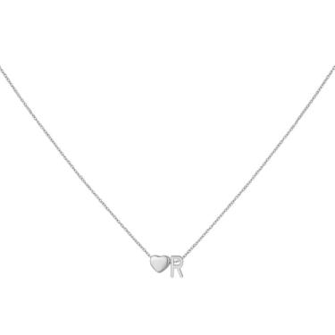 Imagem de brenstof Colar feminino com inicial de coração dos EUA - Colar com pingente de letra A banhado a ouro 18K delicados colares de coração minúsculos colares de inicial para presentes de aniversário para