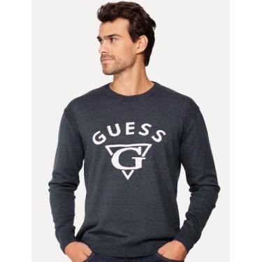 Imagem de Blusa Guess Masculina Tricot Pullover Triangulo Azul Marinho Tamanho:M