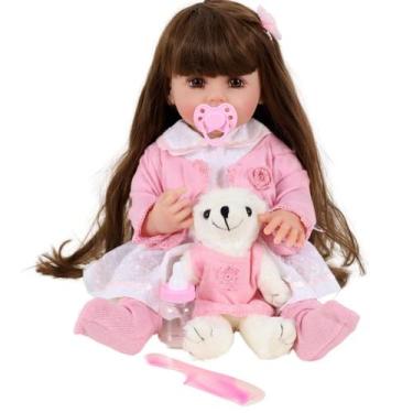 Imagem de Bebê Sweetie Reborn Ursinho Branco e Acessórios 55cm Linda - Sweetie R