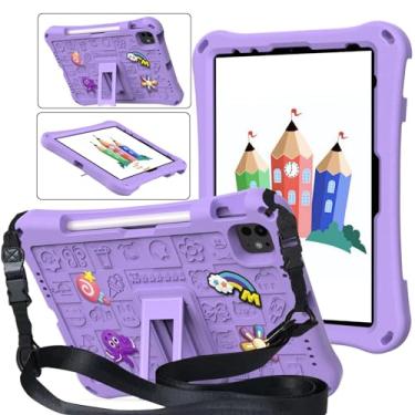 Imagem de Capa para iPad Air 11 polegadas M2 (2024) Air 6ª geração, iPad Air 5ª/4ª geração (2022/2020) com suporte para lápis, suporte para Pencil Pro e Pencil (USB-C), suporte e alça de ombro, Roxo