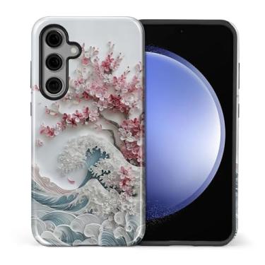 Imagem de casesok Capa para Samsung Galaxy S24 FE, capa rígida de camada dupla + capa de telefone de silicone, proteção total à prova de choque para Samsung Galaxy S24 FE-Blossoming Sakura Wave