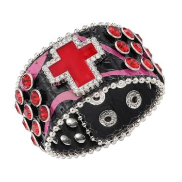 Imagem de JAZTAKU Pulseira punk cravejada de couro PU dos anos 80 pulseira gótica Emo Rock Biker Cuff para homens e mulheres, Medium, Zinco, Sem Pedra Preciosa