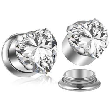 Imagem de Uqnwbdq 10G-00G Medidor de coração CZ para orelha, aço cirúrgico 316L, acabamento espelhado, alargador, alargador, alargador, alargador, brincos internamente roscados de diamante para mulheres e