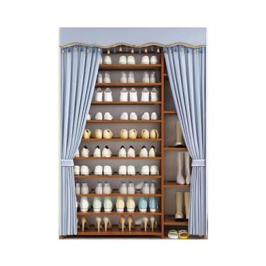 Imagem de Prateleira empilhável de madeira maciça multicamadas Dusoof Oxford pano capa armário porta doméstica sapato dormitório econômico