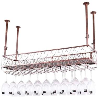 Imagem de Suportes de vinho de teto altura ajustável suporte de garrafa de vinho pendurado no teto rack de metal ferro para copos de vinho cozinhas bar taças de vinho - decoração de bar para casa decoração de