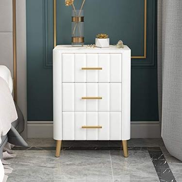 Imagem de Mesa de cabeceira de quarto com alça de metal com 3 gavetas de tecido não tecido organizador de pano de armário cesta de cabeceira (branca)