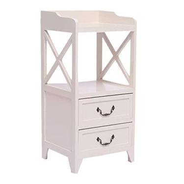 Imagem de Mesa de cabeceira moderna com 2 gavetas de madeira para móveis práticos para quarto mesa lateral (cor: cor única, tamanho: 34 * 30 * 71 cm)