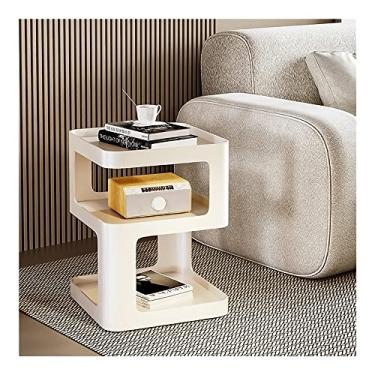 Imagem de Mesa de canto sofá mesa lateral moderna mesa de centro prateleira de armazenamento aberta 3 camadas 5 em forma de sala de estar (cor: preto) (bege)